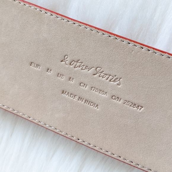 & Other Stories Coral Orange Suede Leather & Rope Double Buckle Belt | Size M - Picture 13 of 14